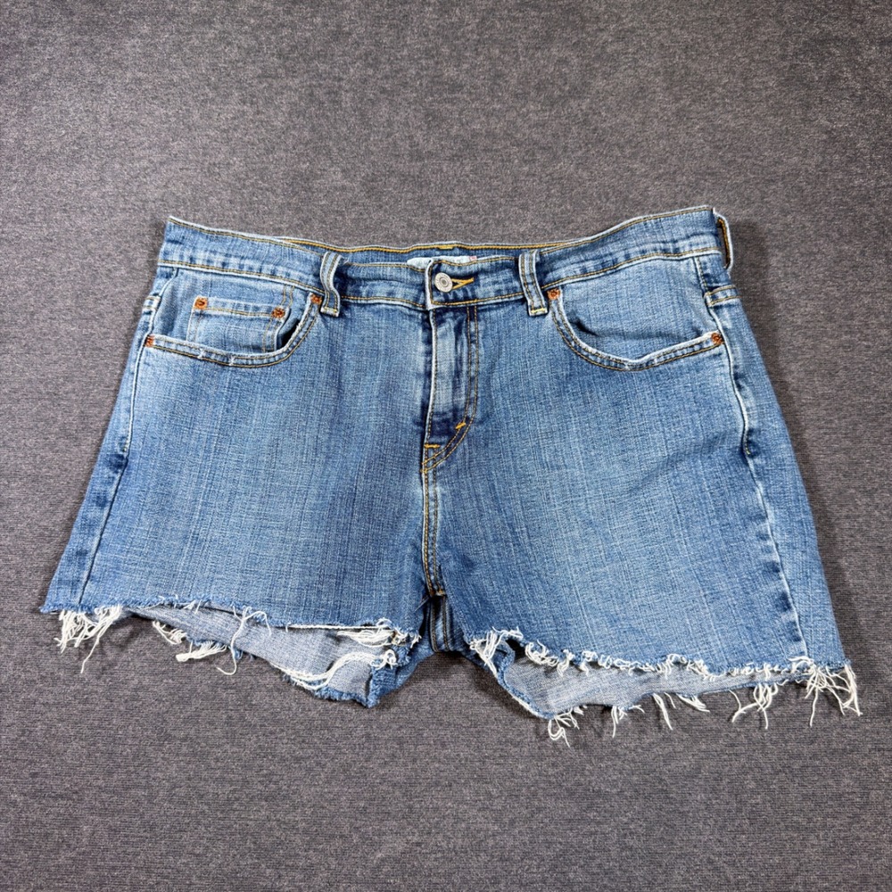 Levi's 515 Denim Shorts Womens 34 Blue Cut Off Raw‎ Hem Medium Wash Stretch Jean